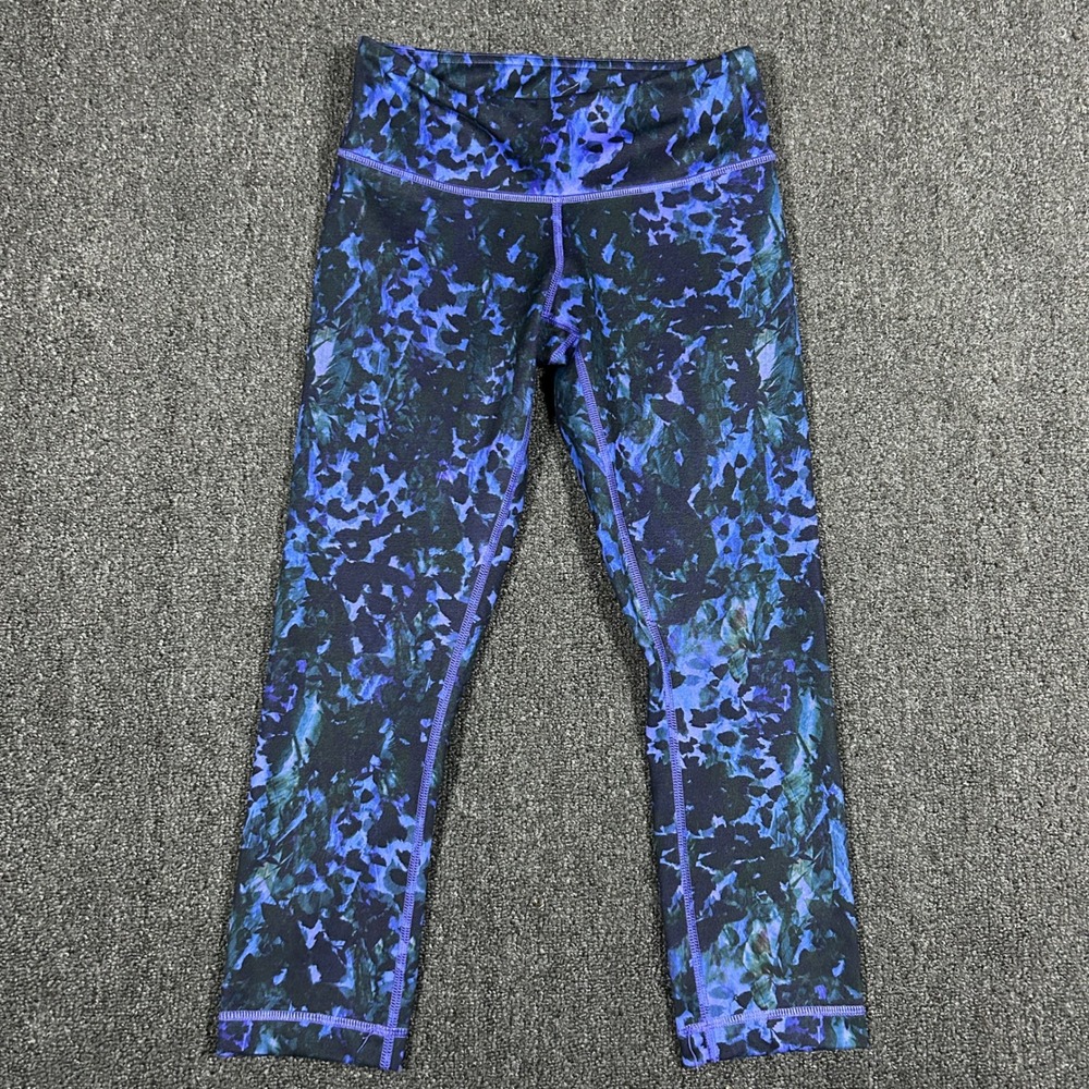 Lululemon Wunder Under Crop Leggings Womens 4 Blue Purple Abstract Print Exc